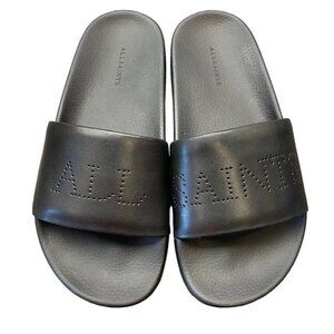 All Saints sz 5 sandals Black Leather Slides shoes Designer Luxury Minimalist